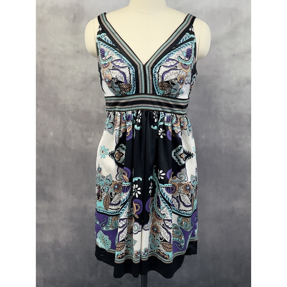 ICE Paisley Print Dress Women 12 Stretch Flowy Boho Indie Maximalist Y2K - Picture 1 of 14